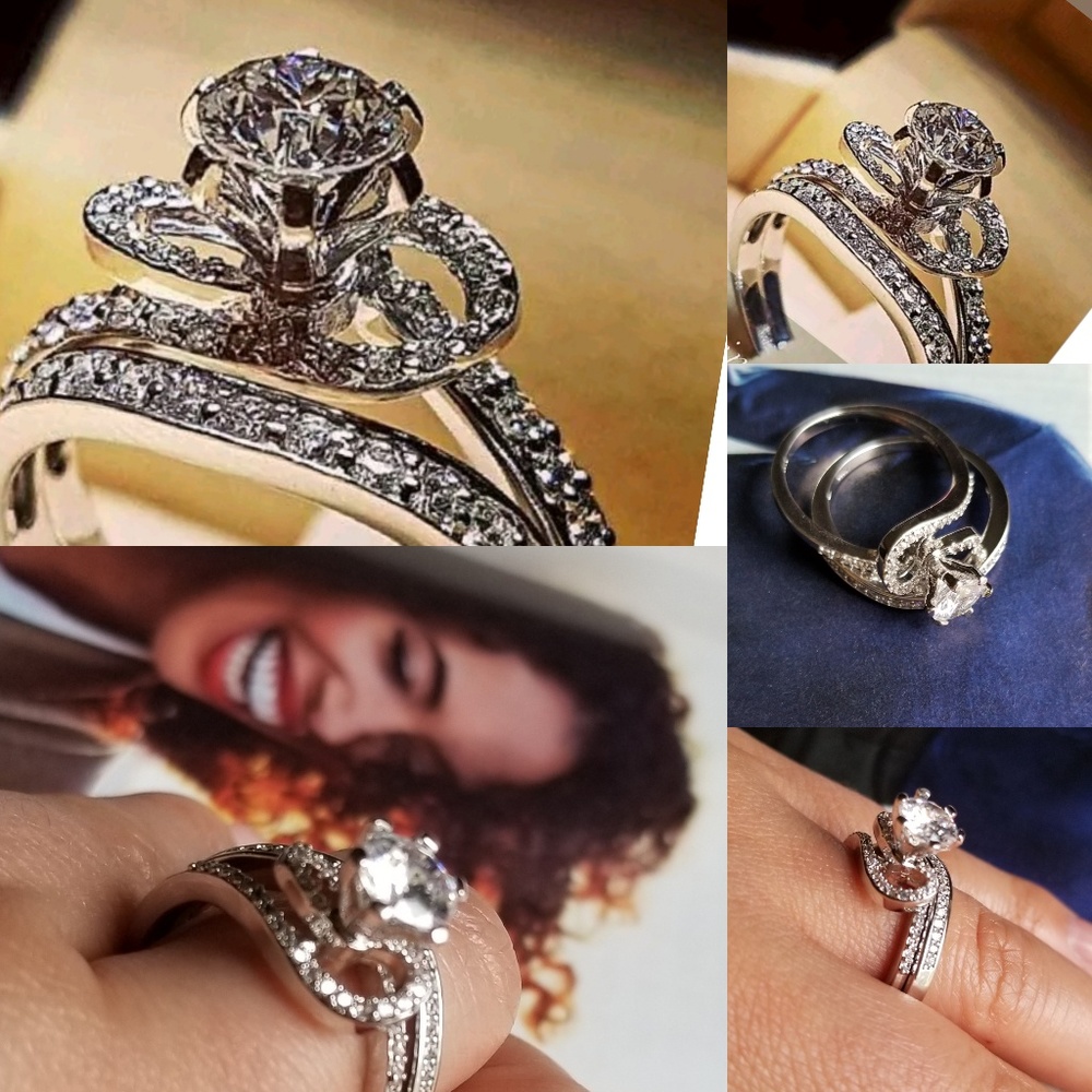 925 Silver White Sapphire Bridal Wedding Ring Set